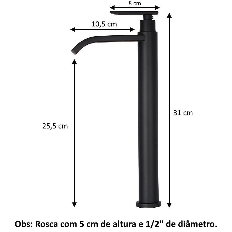 Torneira Banheiro Preta Bica Alta Lavabo Pia Cuba Luxo