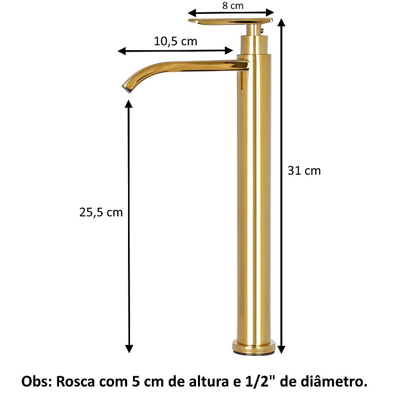 Torneira Banheiro Dourada Bica Alta Lavabo Pia Cuba Luxo